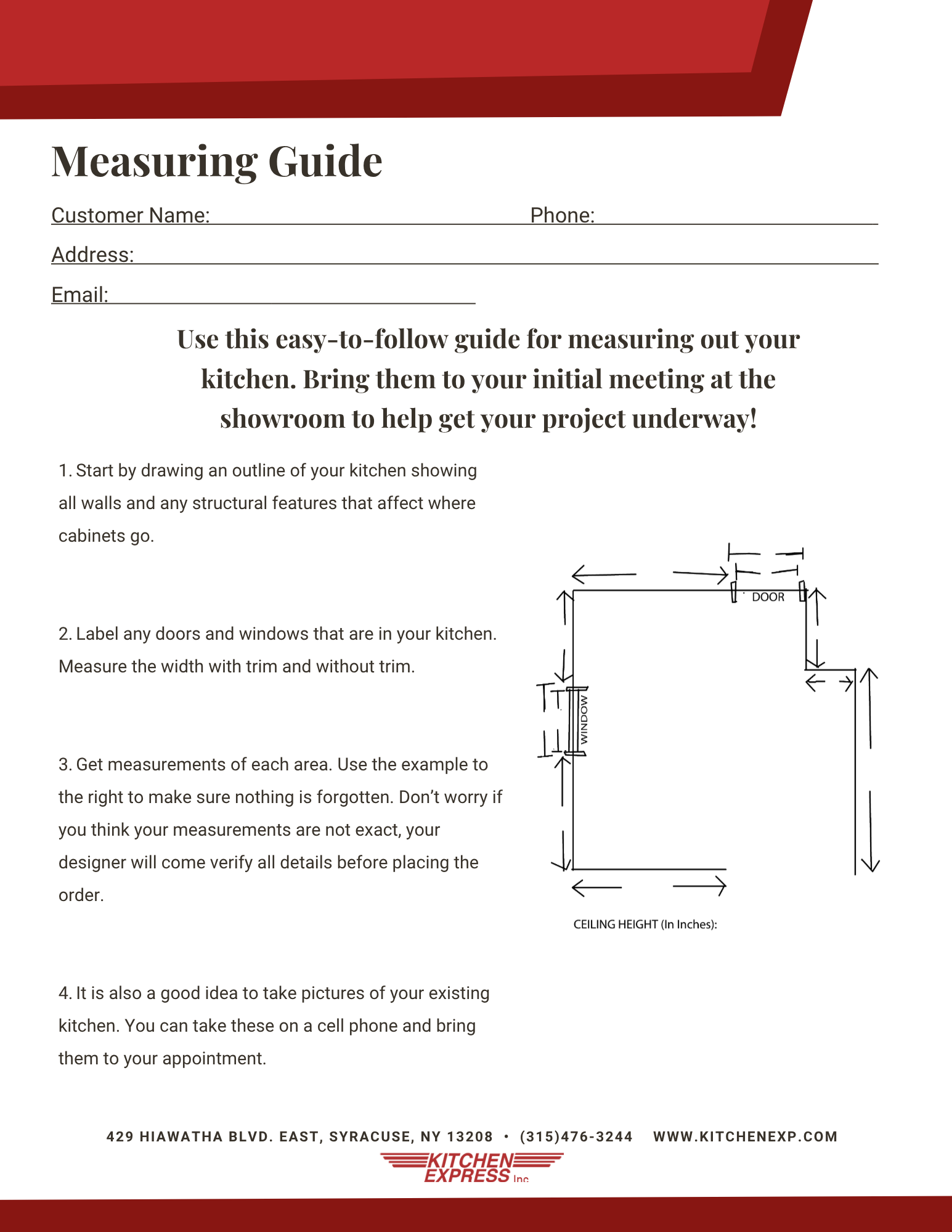 Kitchen Express kitchen measuring guide